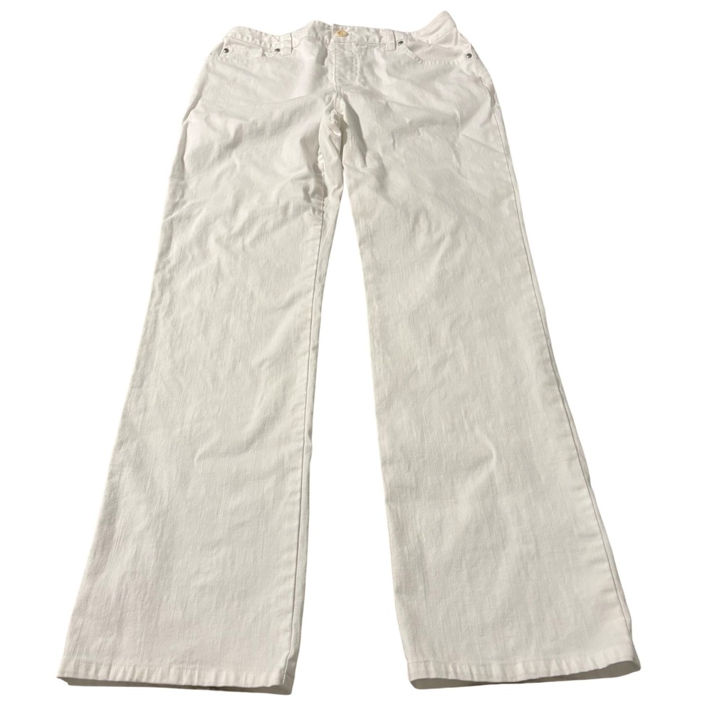 Sigrid Olsen Modernist White Denim Straight Leg Pants Womens 6 Stretch Cotton